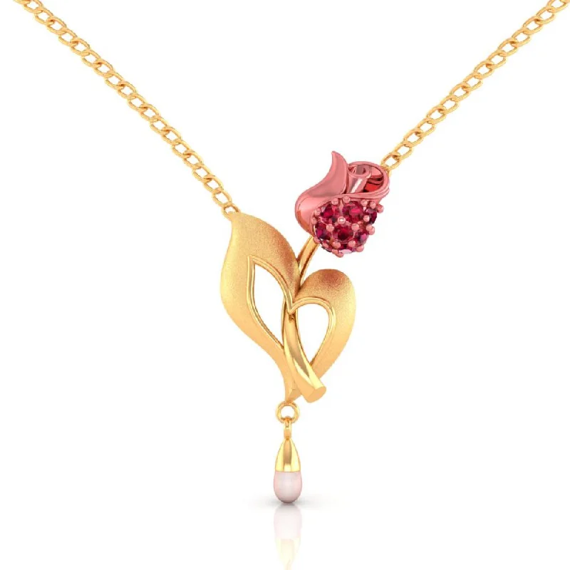 Classic silver heart necklaces for ladies -18k Gold Necklace With A Yellow Flower Motif And A Pearl Drop