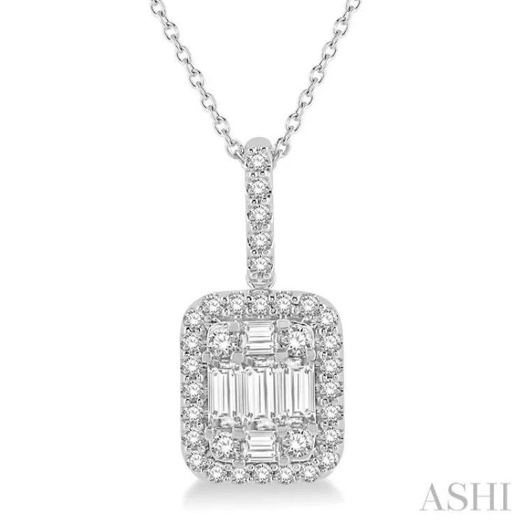 Vintage gold layered necklaces for ladies -3/4 Ctw Baguette & Round Cut Fusion Diamond Pendant in 14K White Gold