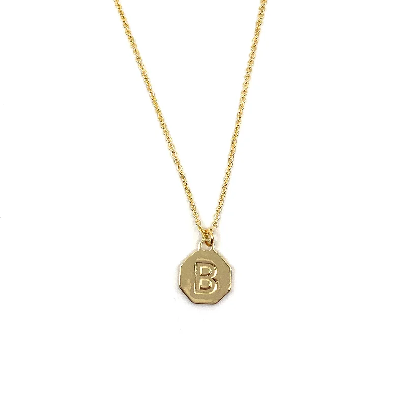 Elegant silver chain necklaces for women -Alphabet Letter Necklace - Gold Octagon