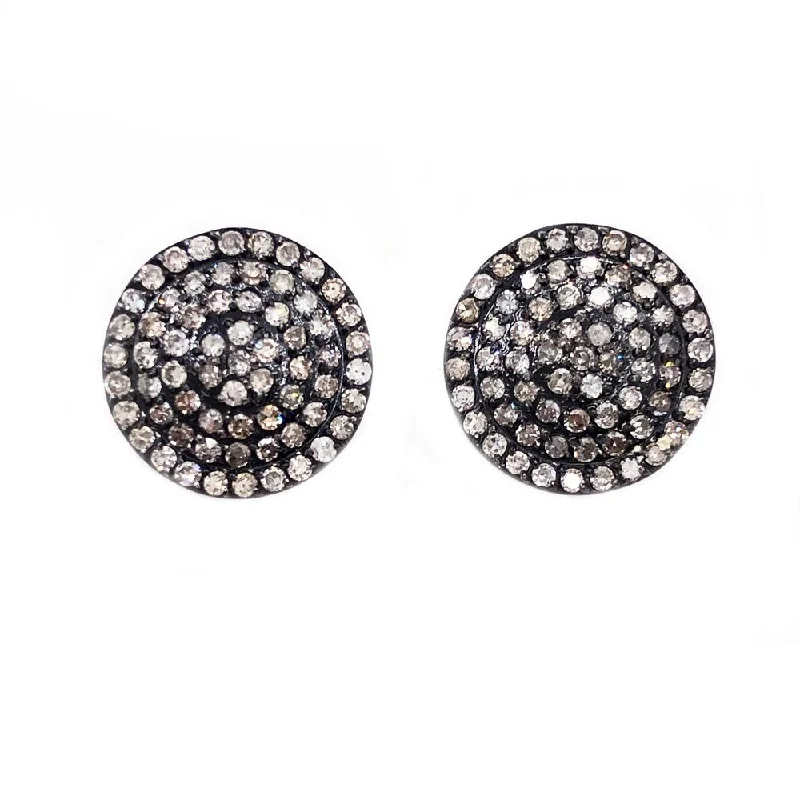 Trendy silver petal drop earrings -1.30cttw Diamond Circle Earrings Black Stainless Steel