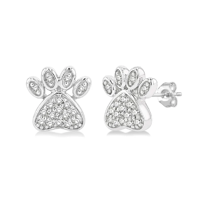 Vintage gold crescent drop earrings -10K White Gold Petite Paw Print Diamond Earrings