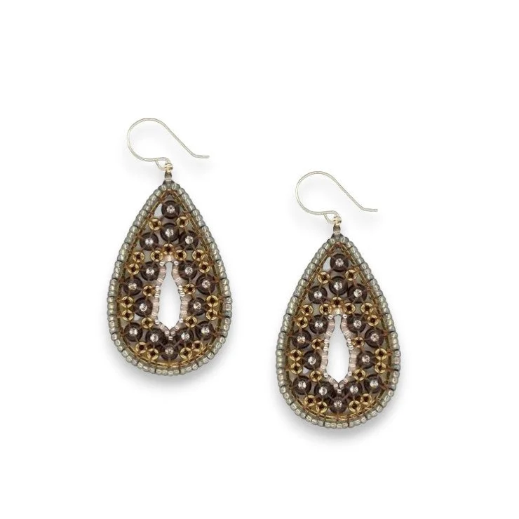 Ladies lightweight swirl earrings -MIGUEL ASES - SWAROVSKI MIYUKI PEAR SHAPE EARRINGS