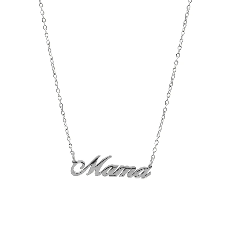 Ladies classic pearl strand necklaces -The Mama in Silver Cursive Necklace