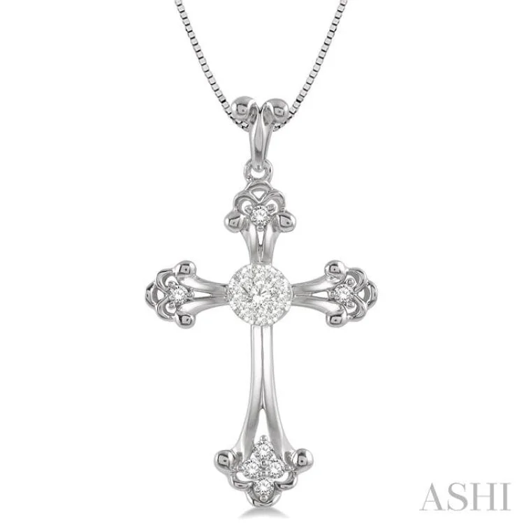 Ladies unique star pendant necklaces -1/4 Ctw Art Deco Lovebright Round Cut Diamond Cross Pendant in 14K White Gold with chain