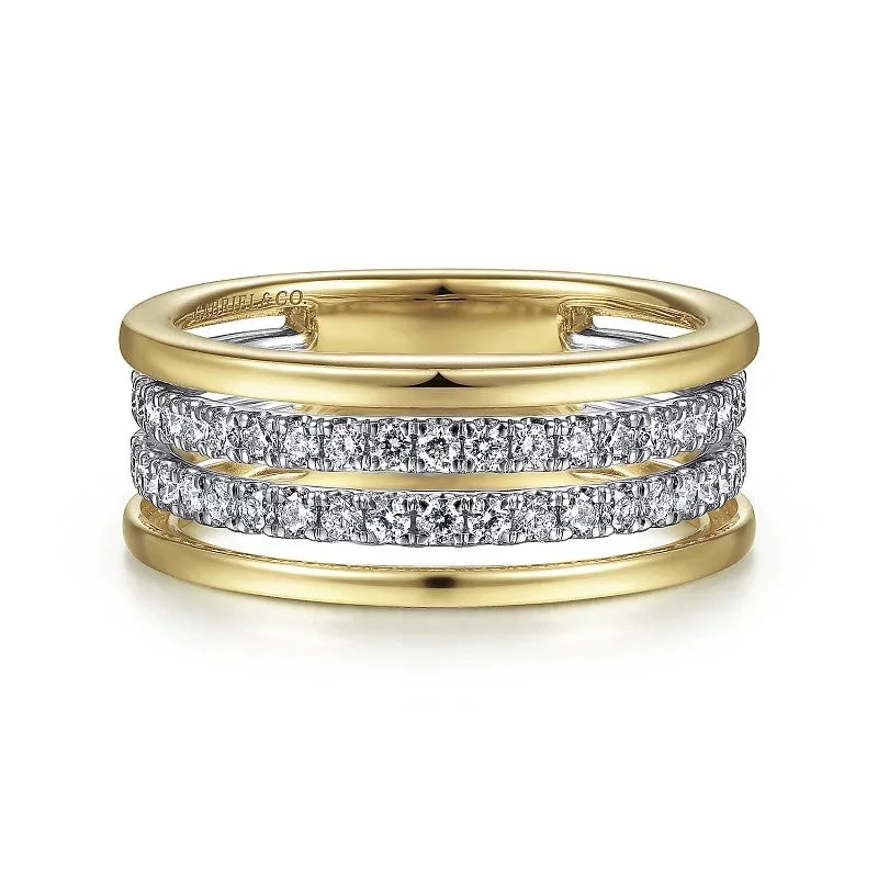 Ladies trendy silver vine engagement rings -14K White-Yellow Gold Diamond Easy Stackable Ring