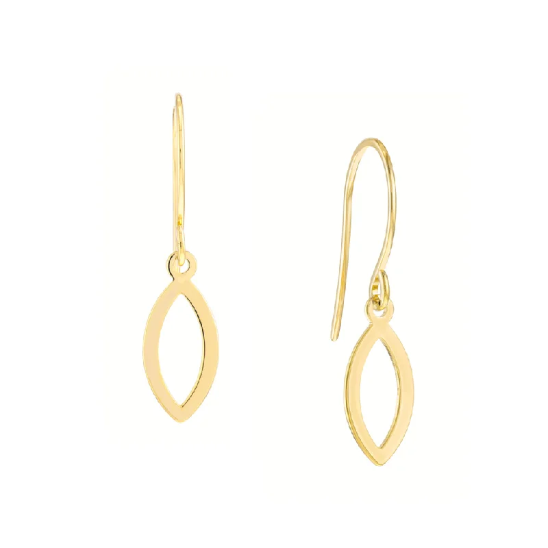 Ladies shimmering onyx hoop earrings -14K Yellow Gold Mini Open Marquise Dangle Earrings