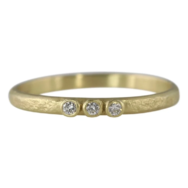 Classic gold spiral engagement rings for women -Weathered 3 Diamond Stacking Ring