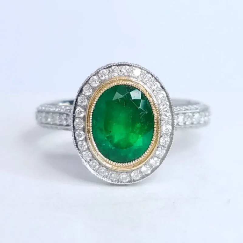 Simple diamond eternity ring for women -"LADRG01835" Vintage Style Green Emerald Ring