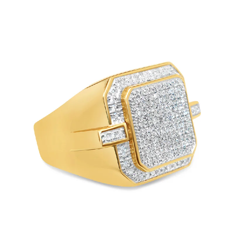 Elegant diamond wave ring for ladies -Mens Diamond Square Pinky Ring | 14K Yellow Gold | 0.61CTW