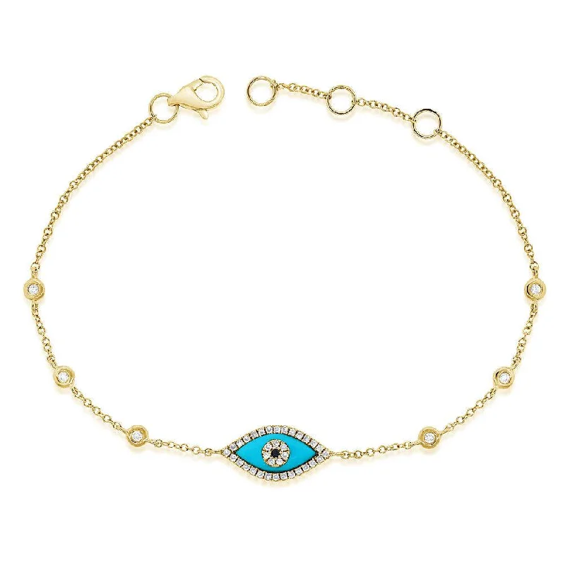 Vintage-inspired jade bangle bracelets -14k Gold & Diamond Evil Eye Bracelet