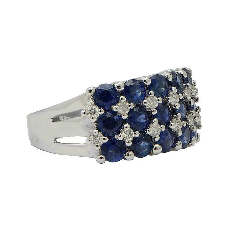 Ladies lightweight pearl ring -"LADRG01824" Three Row Sapphire and Diamond Shared Prong Ring