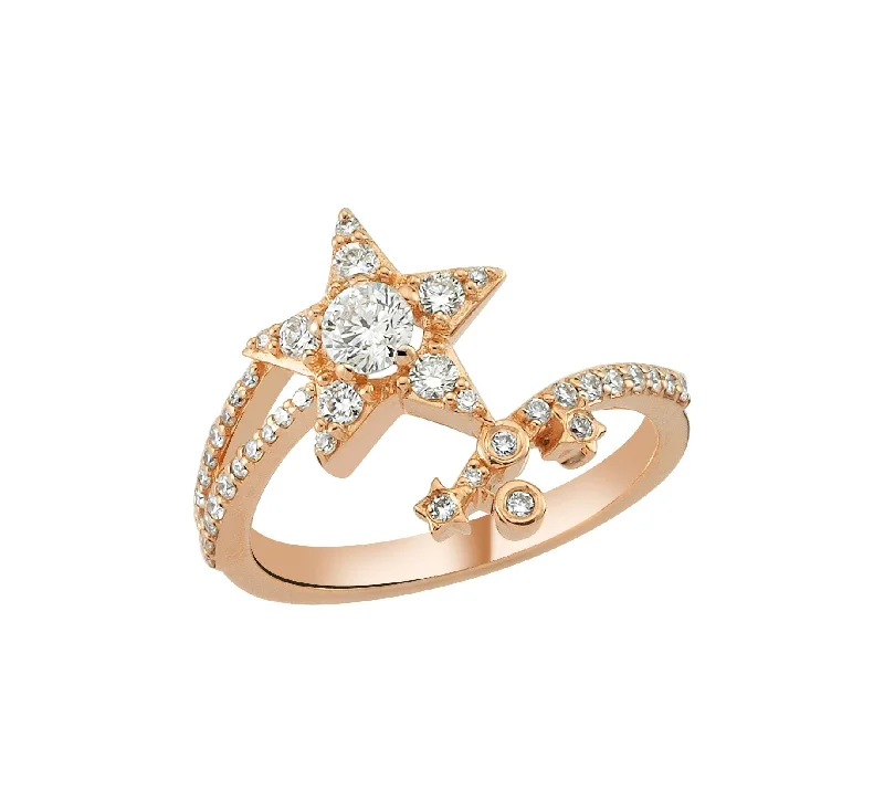 Ladies oversized gold statement ring -FIVE STAR MIDDLE DIAMOND RING