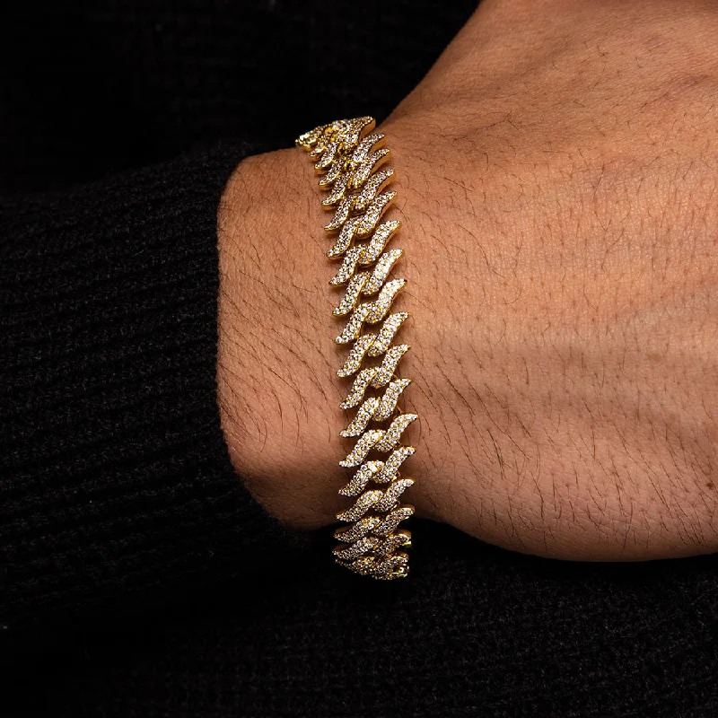 Classic gold spiral cuff bracelets for women -Diamond Spiked Laurel Cuban Bracelet