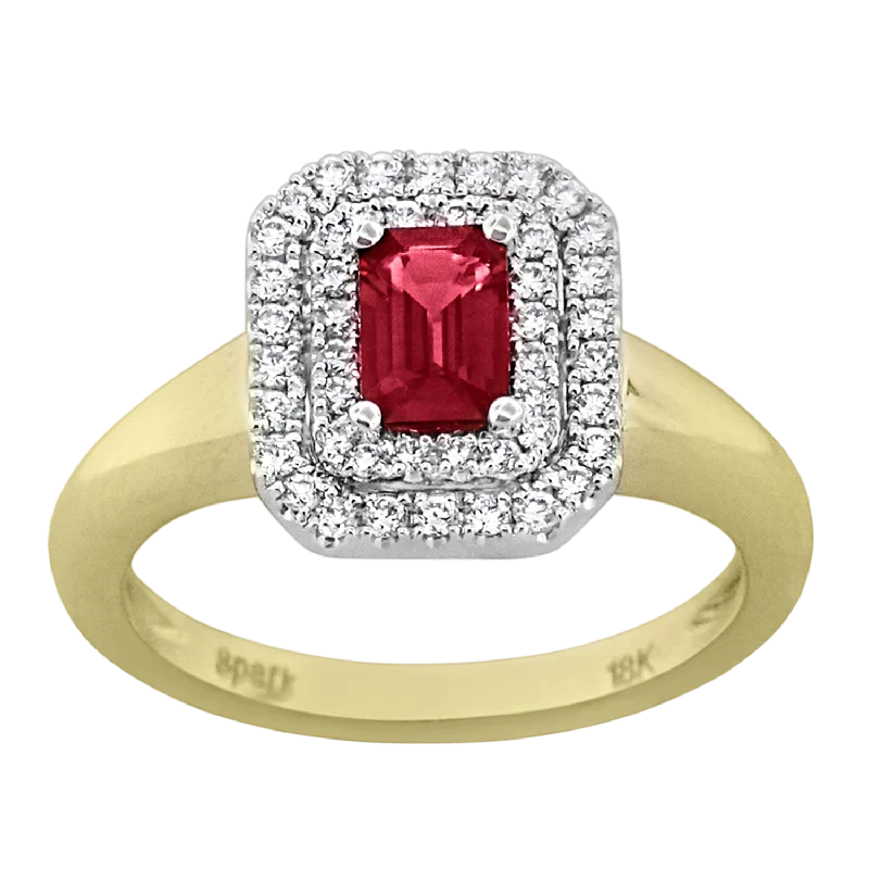 Ladies trendy silver cocktail ring -.30 CT DIAMOND .70 CT RUBY RING