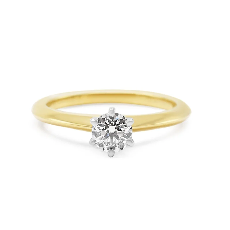 Ladies unique heart band ring -Tiffany Certificated Solitaire Diamond Ring - 18ct Yellow Gold