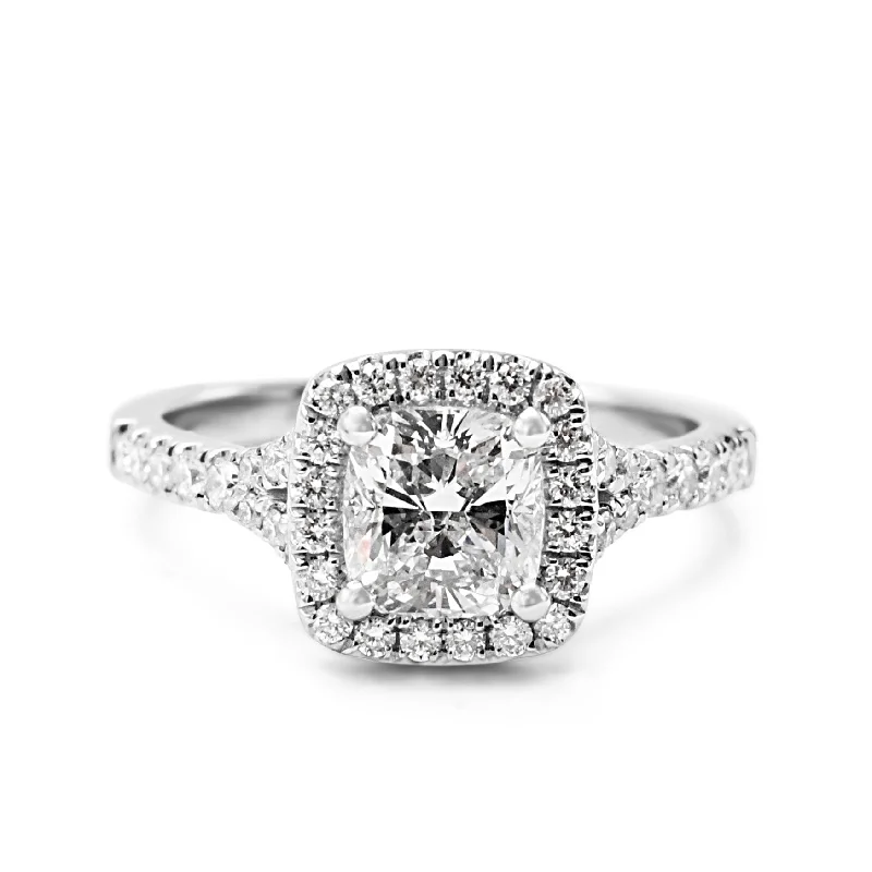 Ladies unique boho accent ring -GIA Certificated Cushion Cut Halo Set Diamond Ring - Platinum