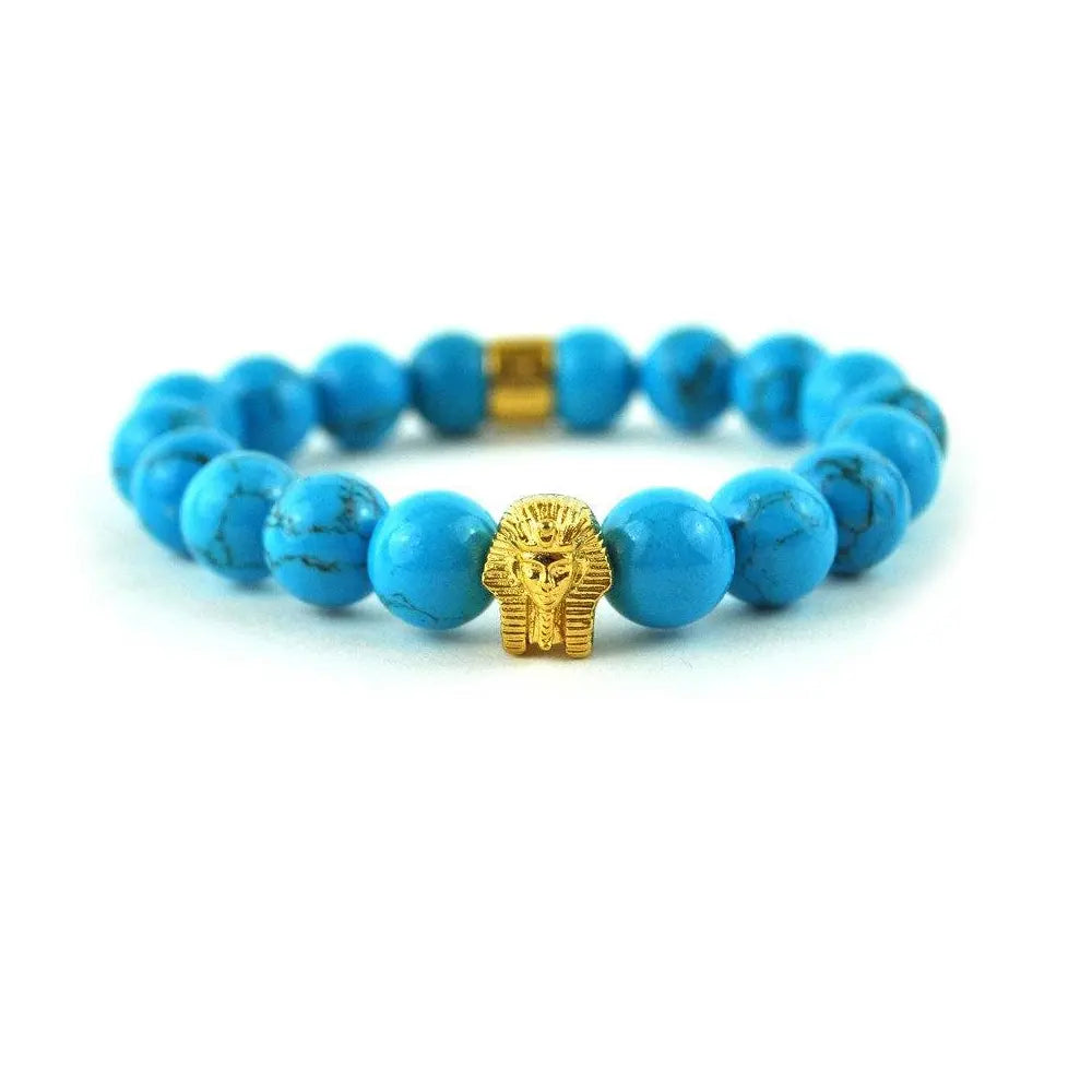 Ladies shimmering garnet charm bracelets -Turquoise Pharaoh Head Beaded Bracelet