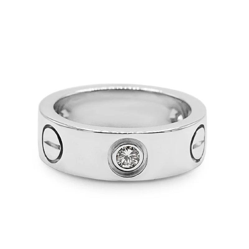 Ladies bold statement cocktail ring -Cartier 5.5mm Love Ring 3 Diamonds Size 45 - 18ct White Gold