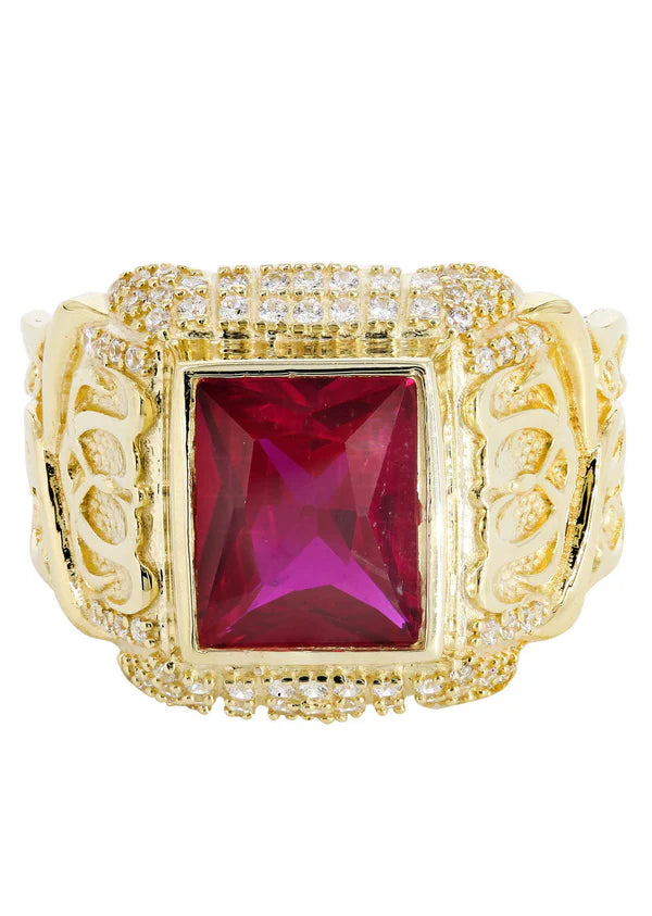 Vintage gold floral ring for ladies -Mens Ruby Ring | 10K Solid Yellow Gold | Style # 3