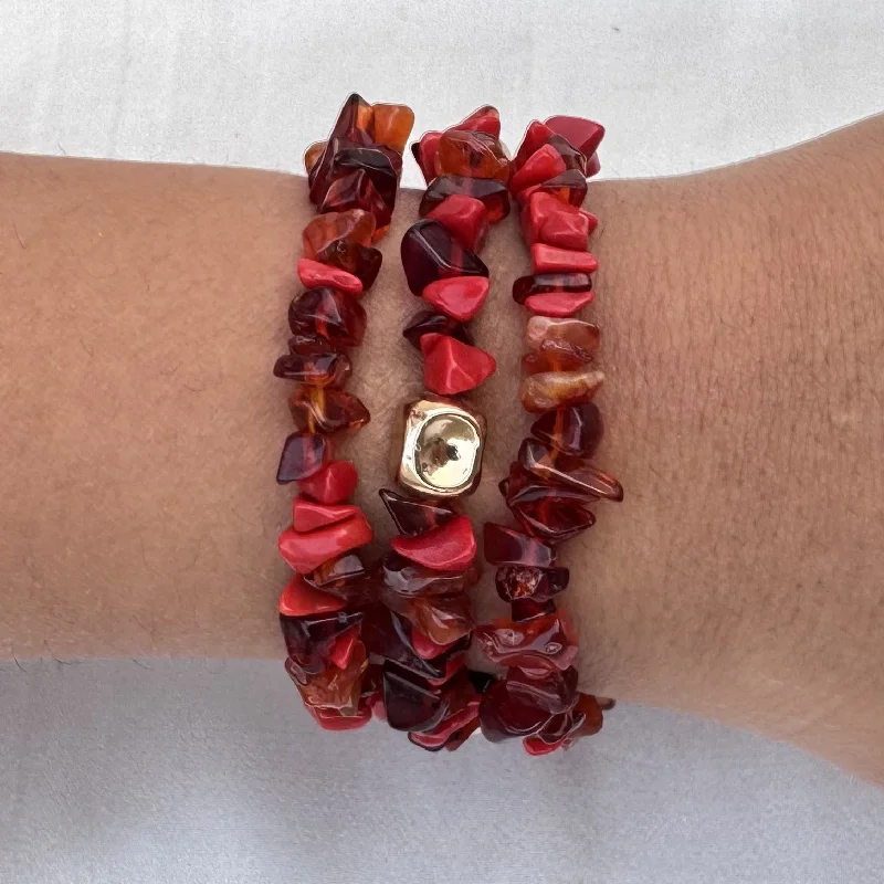 Vintage crystal link bracelets -TFC Red Marble Gold Plated Bracelet (set of 3)