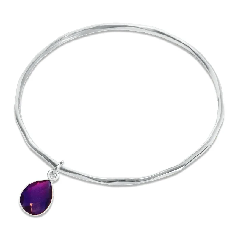 Simple rose gold wrap bracelets -Silver Amethyst Charm Bangle - February Birthstone