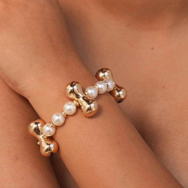 Simple diamond link bracelets for women -TFC 4 Dogbone Pearl Adjustable Bracelet