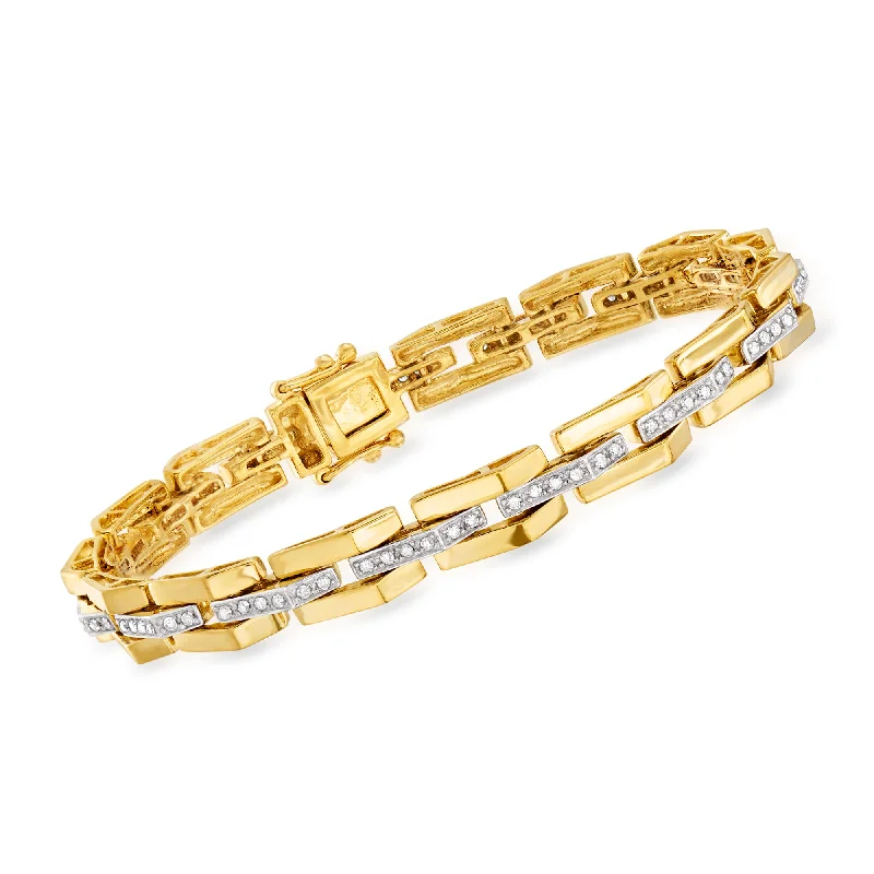 Ladies lightweight agate bracelets -Ross-Simons Diamond Link Bar-Center Bracelet in 18kt Gold Over Sterling