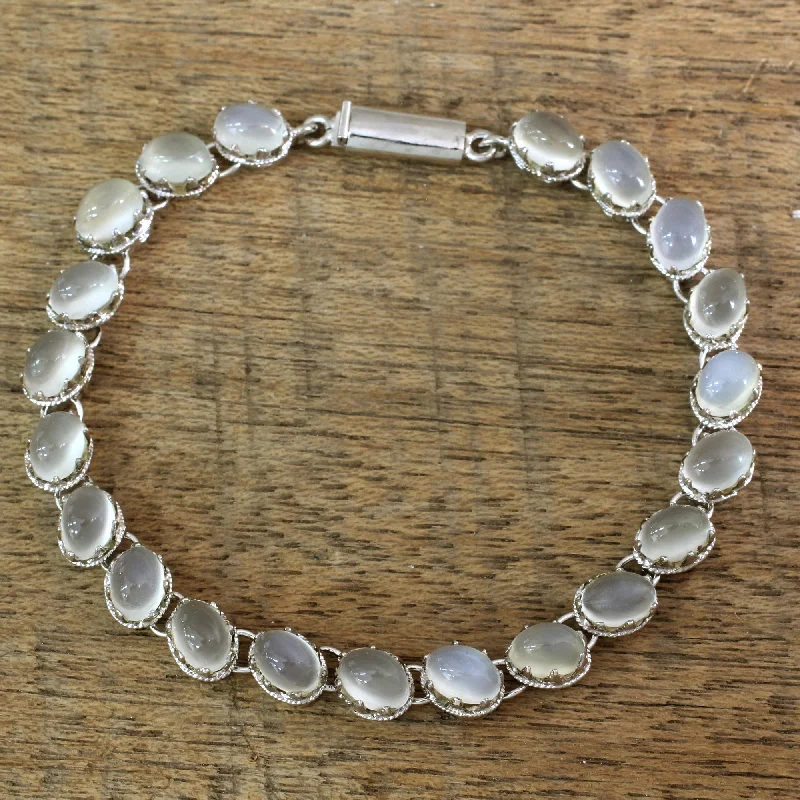 Elegant diamond bar bracelets -Cloud Circlet Indian Bracelet Moonstone on Sterling Silver