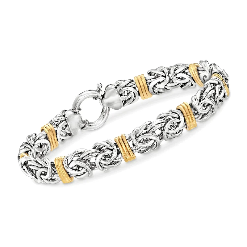 Elegant silver vine bracelets for women -Ross-Simons Byzantine Bracelet in Sterling Silver and 14kt Yellow Gold