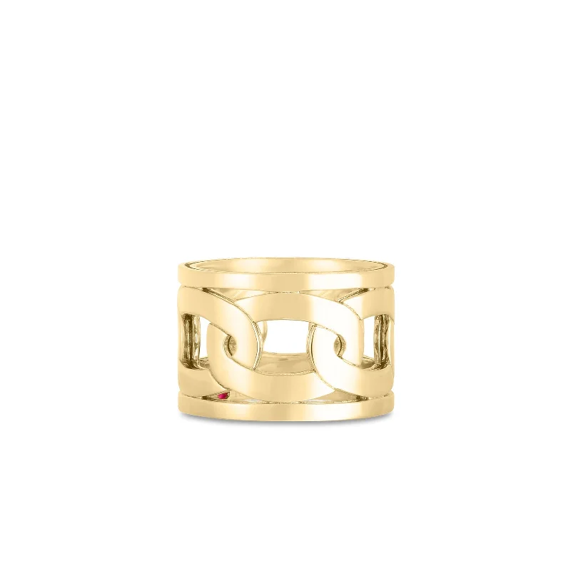 Ladies asymmetrical gemstone ring -18K Yellow Gold Navarra Wide Ring