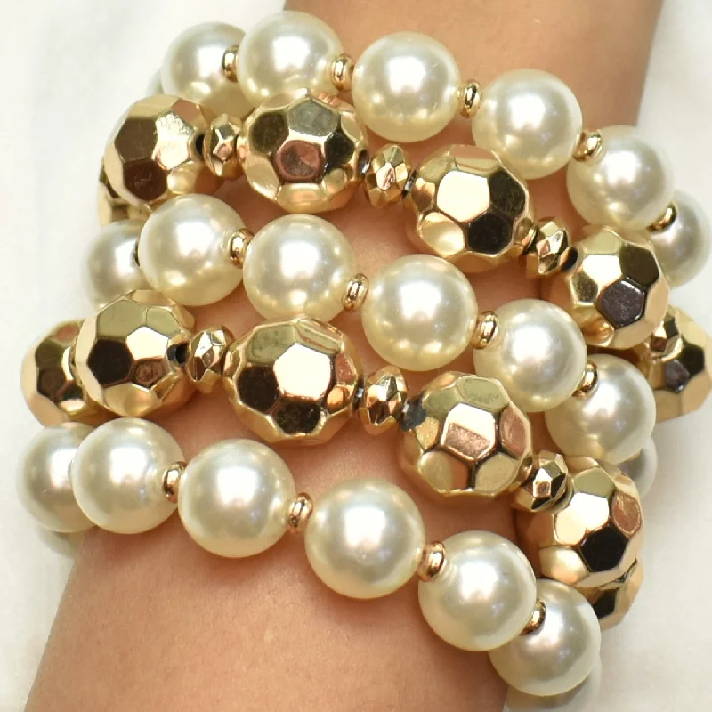 Classic gold link bangle bracelets for women -TFC Golden Pearl Fusion Bracelet (Stack of 5)