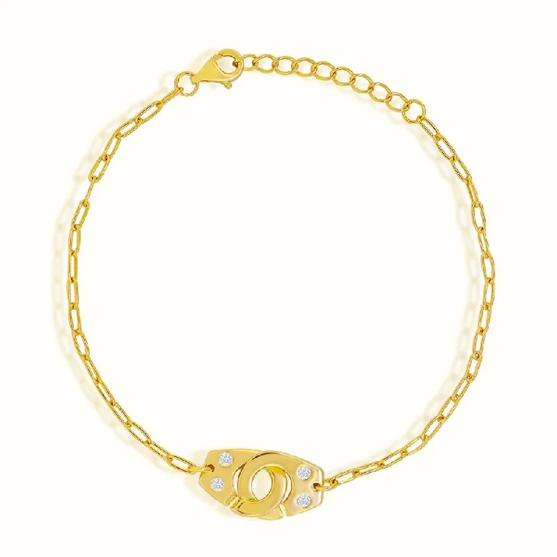 Ladies mixed gemstone bracelets -Women's Vermeil Diamond Locked Handcuff Bracelet