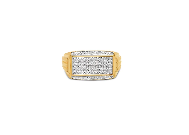 Ladies elegant onyx stone ring -Mens Gold Diamond Pinky Ring | 10K Yellow Gold | 0.20 CTW