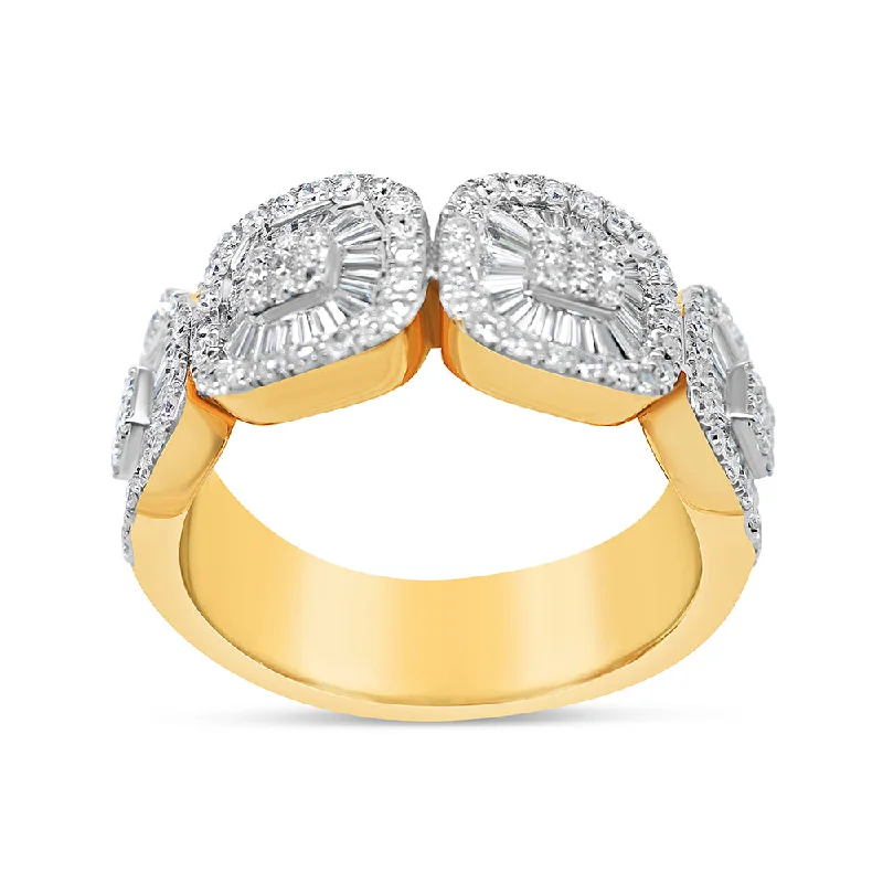 Ladies bold rose gold cocktail ring -Mens Gold Round and Baguette Diamond Ring | 14K | 1.9 CTW