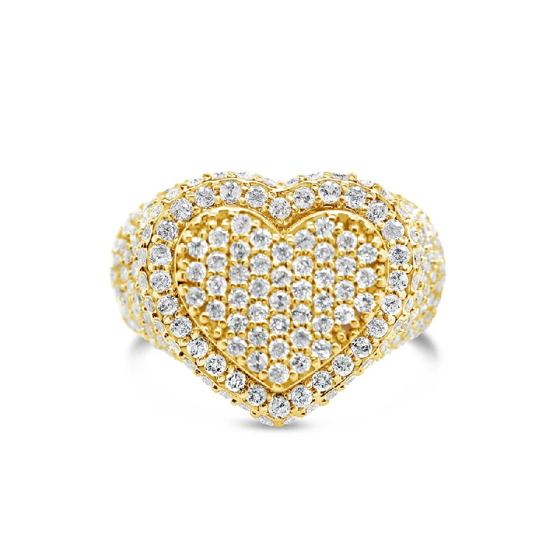 Modern geometric silver ring for women -Gold Diamond Heart Ring | 14K | 2.40 CTW