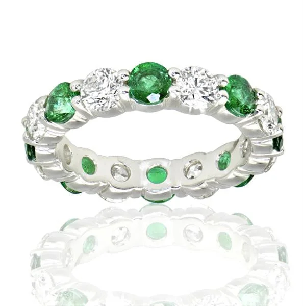 Ladies delicate moonstone band ring -3.36 Total Carat Green Emerald and Diamond Ladies Ring