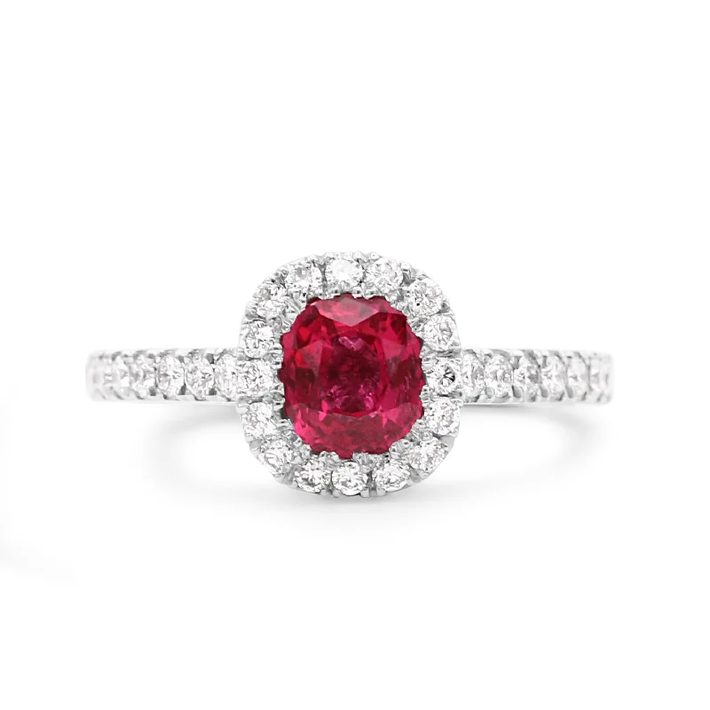 Ladies sparkling topaz band ring -Cushion Cut Red Spinel Diamond Cluster Ring - Platinum