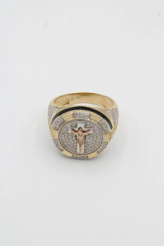 Modern gold halo ring for ladies -*NEW* 14K CZ Jesus Cross Ring JTJ™