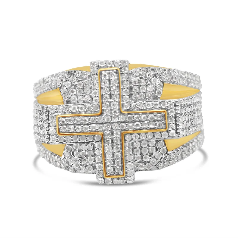 Ladies unique geometric band ring -Gold Diamond Cross Ring | 10K | 0.80 CTW