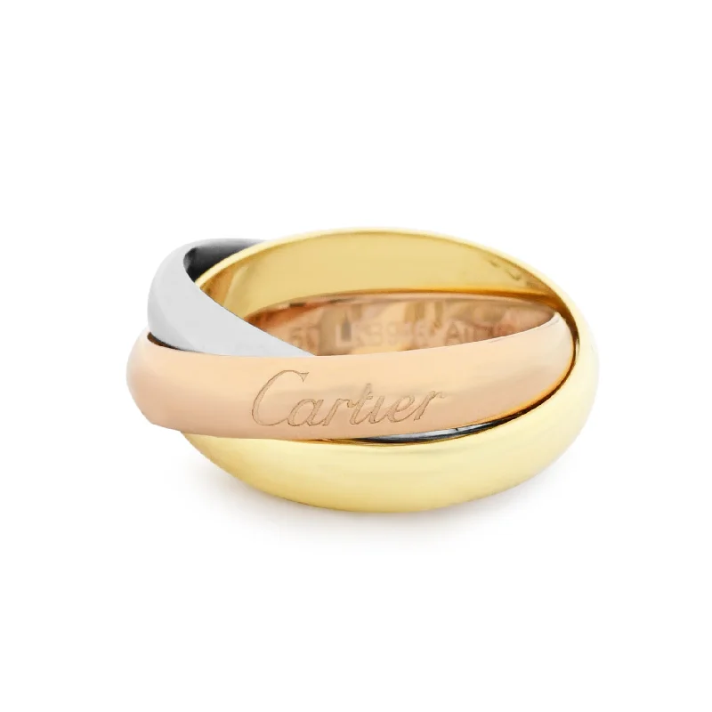 Trendy geometric stackable ring for women -Cartier Trinity Ring, Classic Model Size 50 - 18ct Three Colour Gold