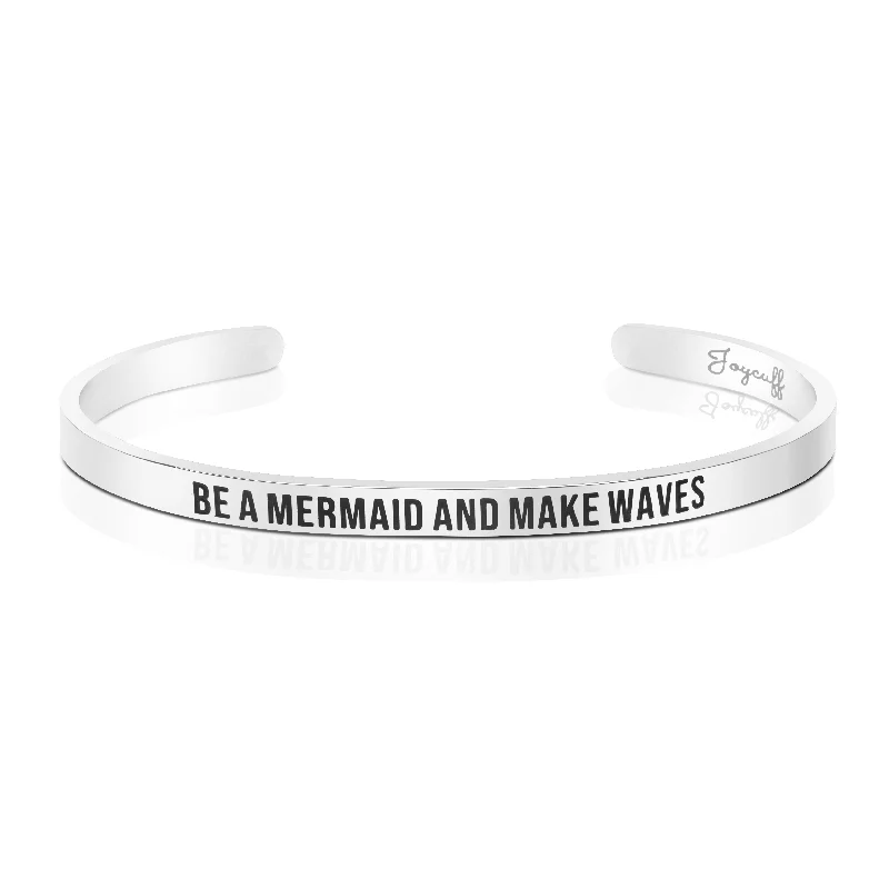 Ladies onyx beaded bracelets -Be A Mermaid and Make Waves Mantra Bracelet Inspirational Gift for Women Beach Jewelry