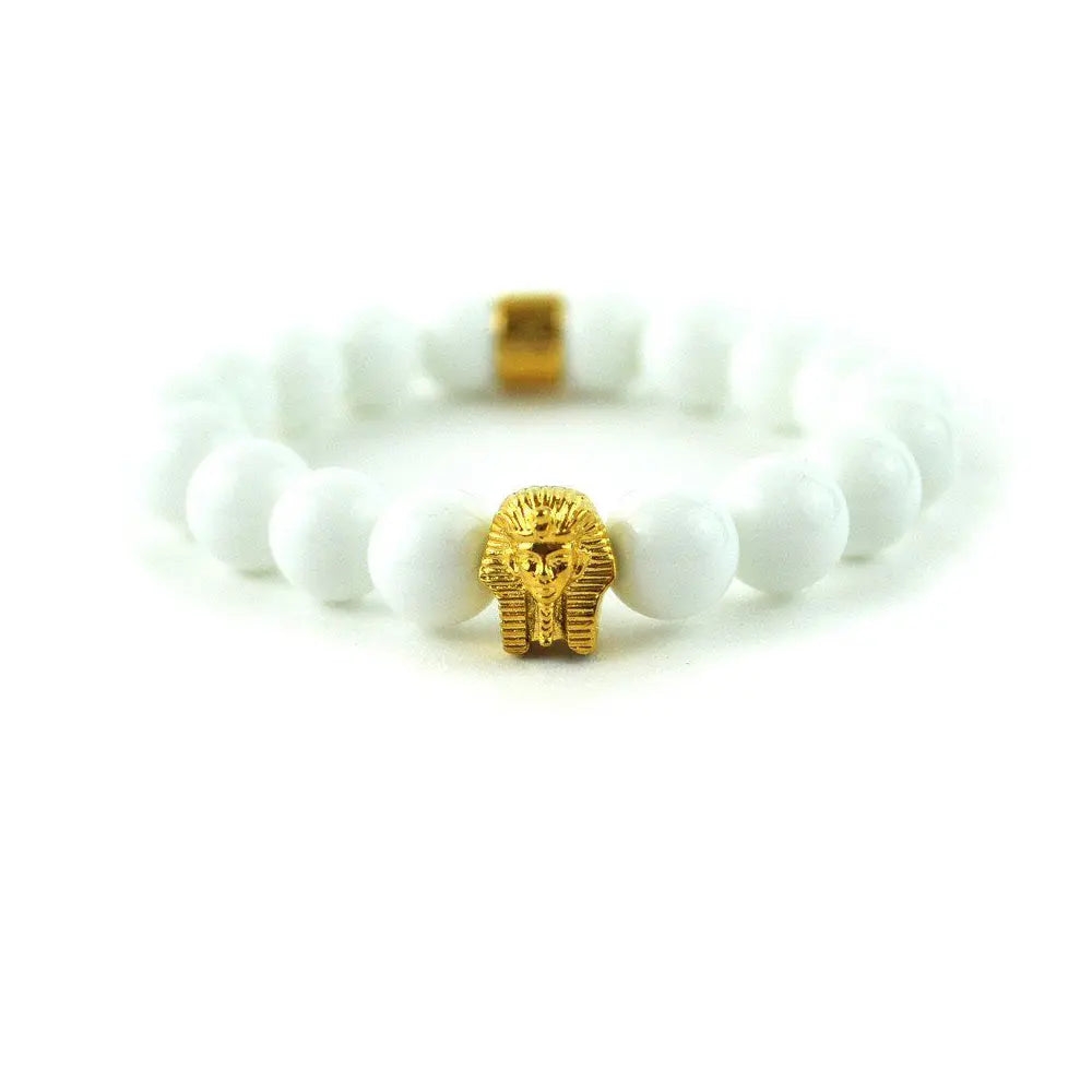 Ladies unique vine charm bracelets -Glossy White Pharaoh Head Beaded Bracelet