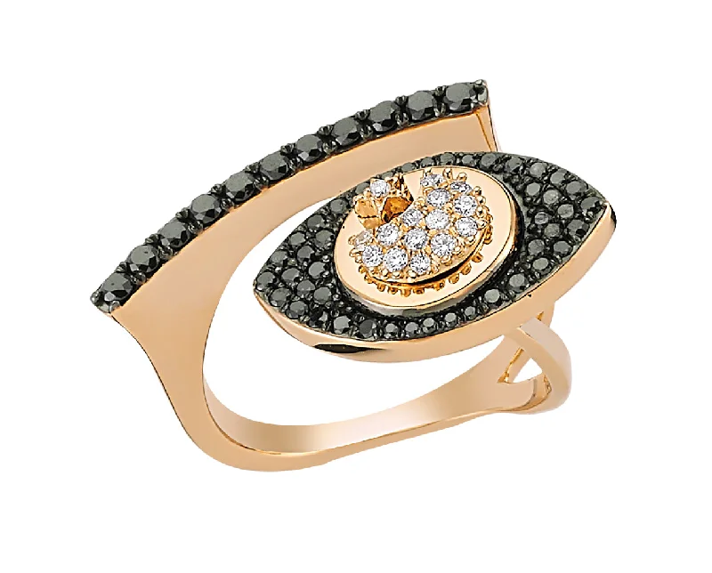 Vintage-inspired turquoise ring for ladies -EYE L FULL BROWN DIAMOND GOLD RING