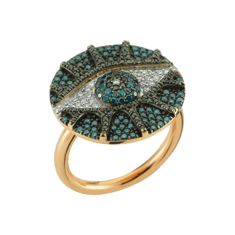 Trendy gold twist ring for women -EYE CIRCLE L  BLUE & DIAMOND RING