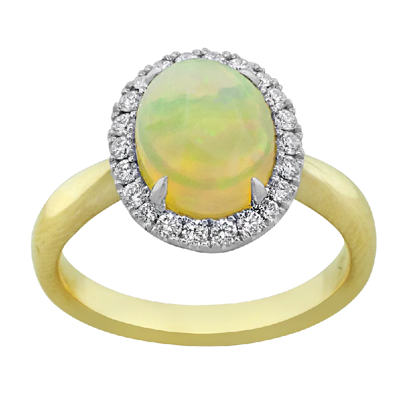 Elegant silver band ring for women -0.36CT DIAMOND 1.75CT OPAL RING