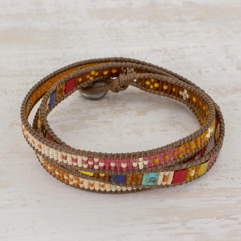 Ladies unique moon link bracelets -Colorful Dance Beaded Wrap Bracelet Multicolor Multi Cord from Guatemala