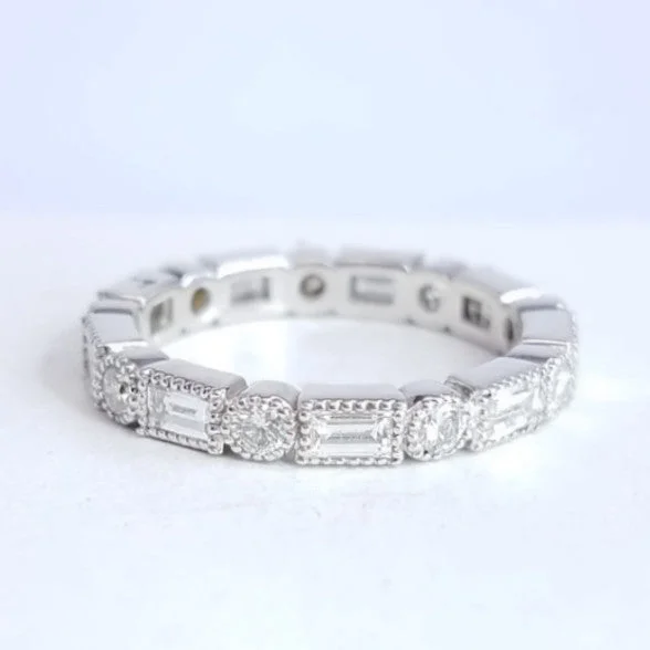 Modern platinum cocktail ring -"ETNBD01768" Baguette Diamond Stackable Eternity Celebration Ring