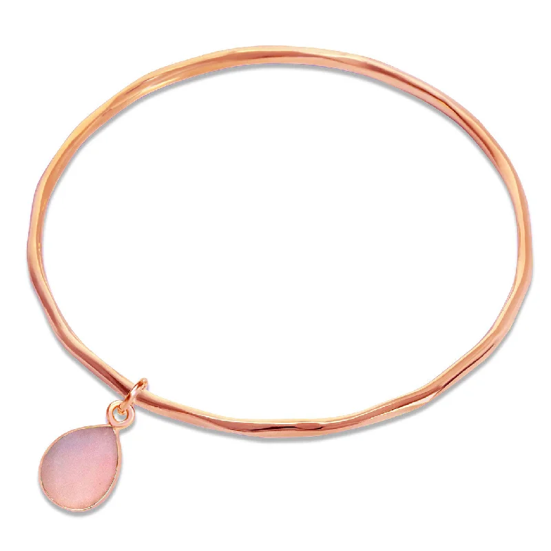 Delicate silver spiral bangle bracelets -Pink Opal Charm Bangle | Rose Gold - October