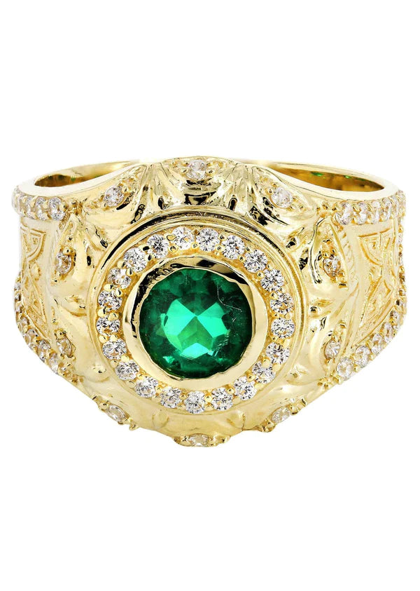 Delicate diamond accent ring for women -Mens Emerald Ring | 10K Solid Yellow Gold