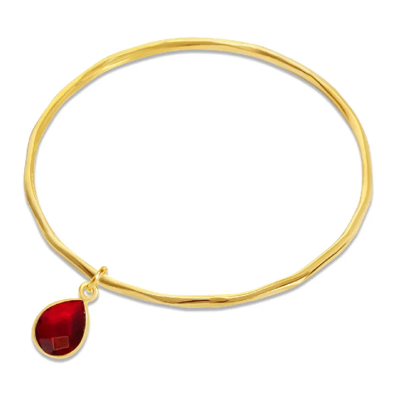 Elegant silver petal cuff bracelets -Garnet Charm Bangle | Gold - January